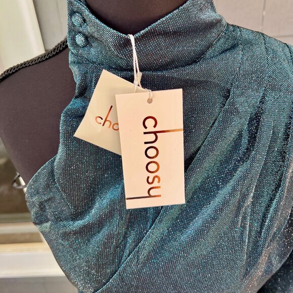 Choosy Green/Blue Multicolor One Shoulder Cocktail Dress NWT Size Small - Picture 2 of 4